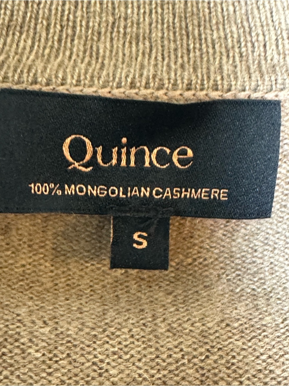 QUINCE Mongolian Cashmere Polo Sweater Solid Tan Camel Pullover Knit Large - Picture 7 of 10